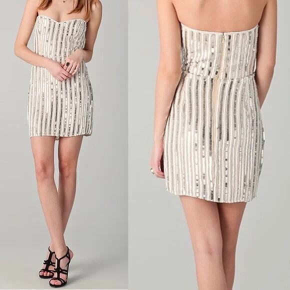 Parker Sequin Pinstripe Strapless Party Mini Dress Size Medium - Picture 1 of 10